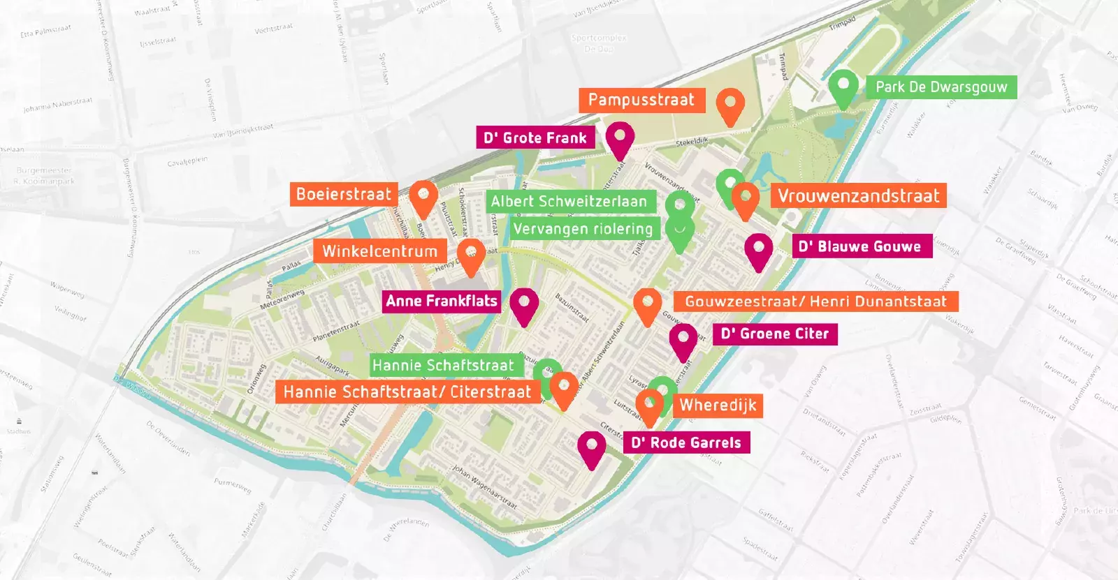 Alle locaties van projecten van Wijwheermolen op een kaart
