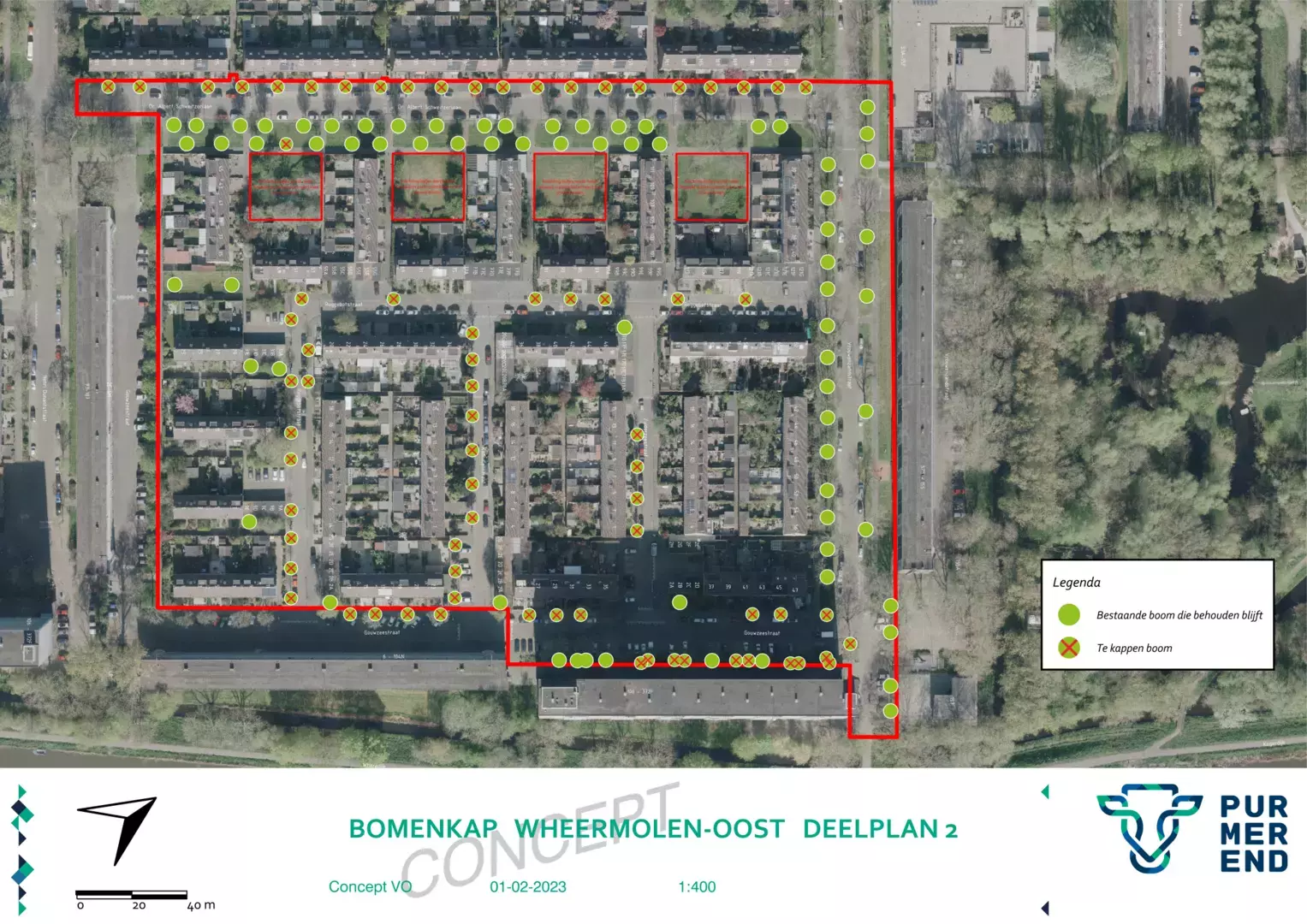 Presentatietekening Wheermolen-Oost deelplan 2 bomenkap