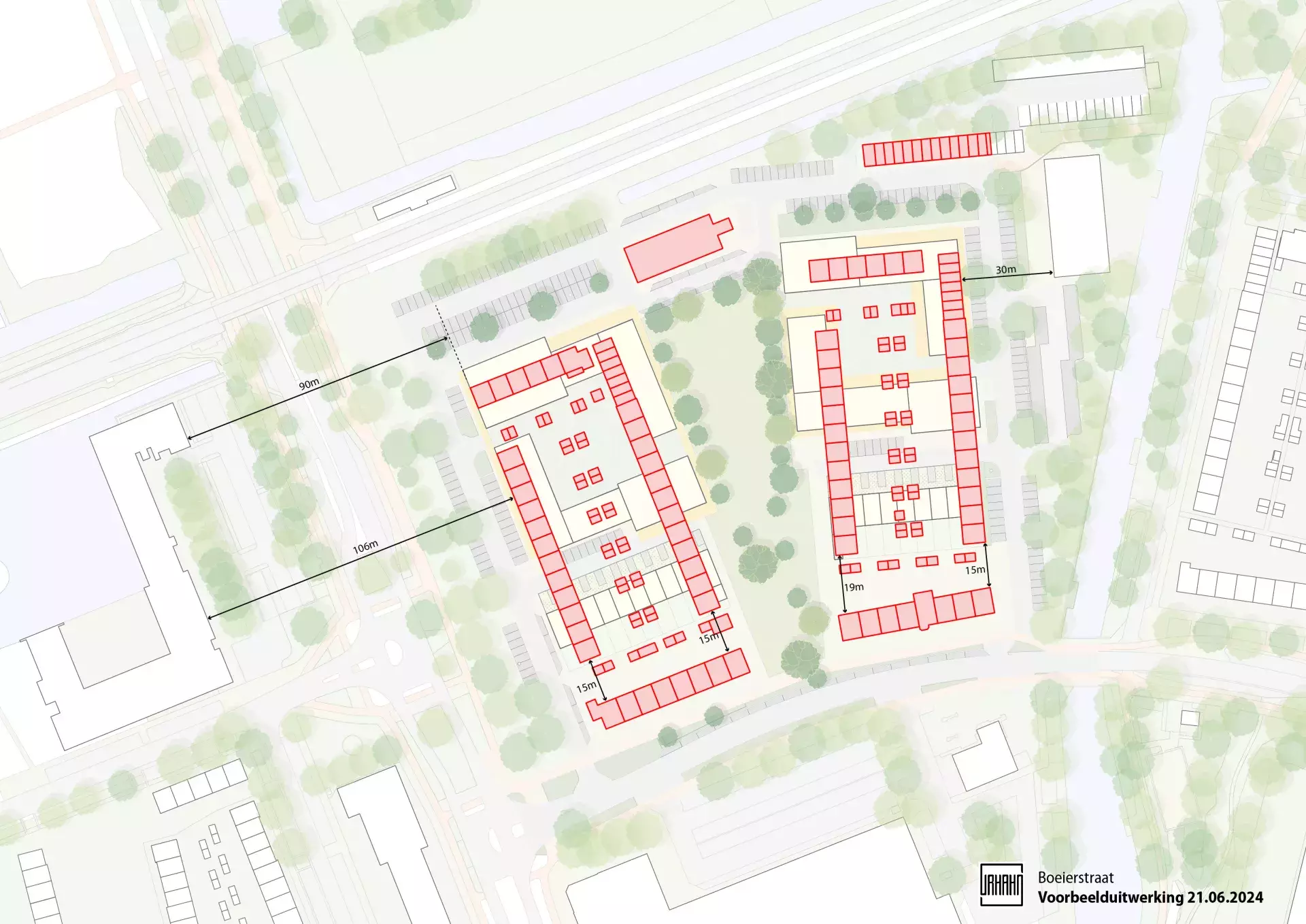 De wijziging van de nieuwe en de oude situatie van het eerste plan omgeving boeierstraat
